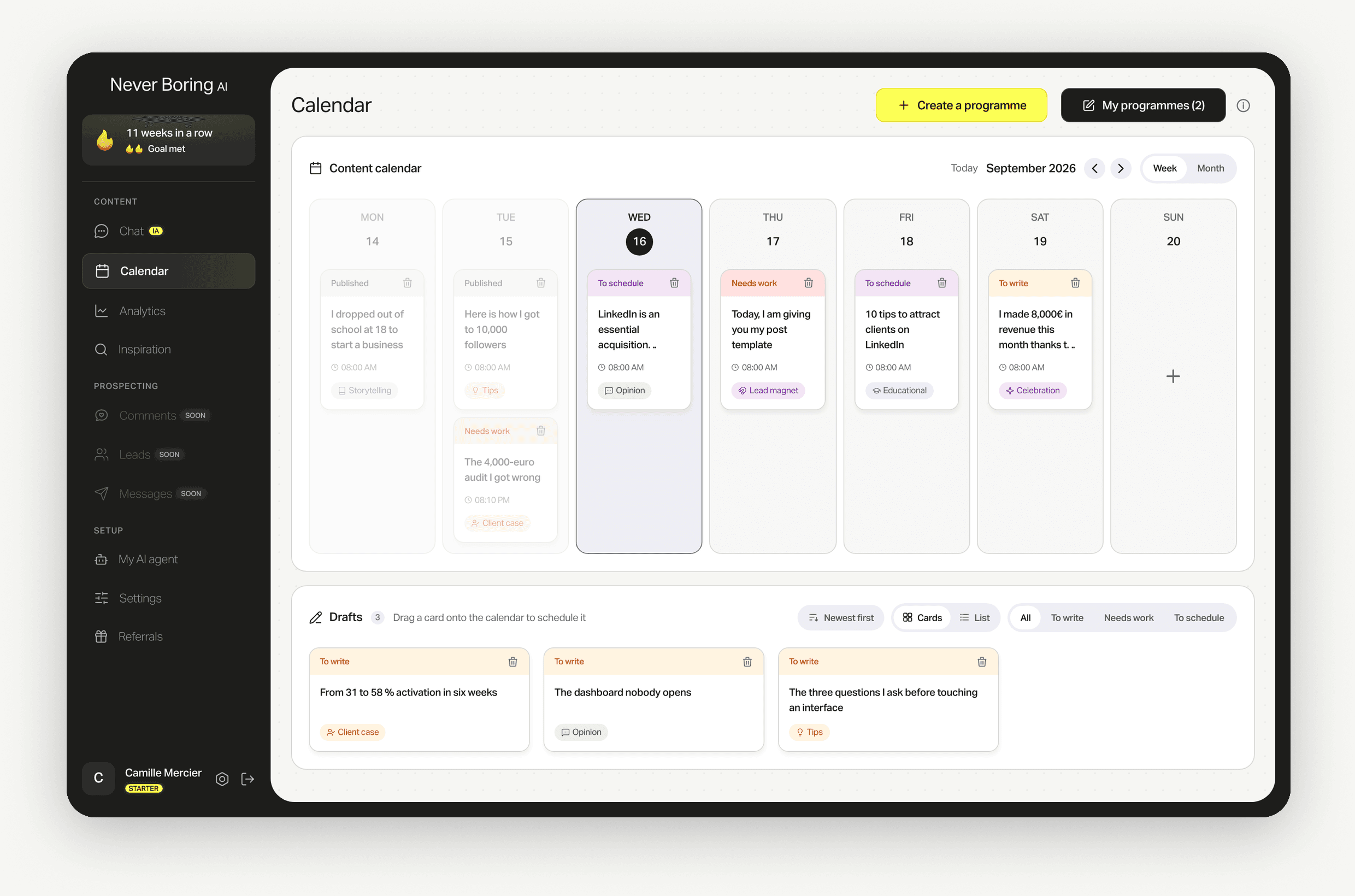 The Never Boring AI calendar, a week of scheduled posts